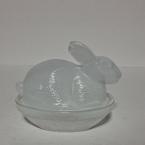 White Glass Rabbit Dish